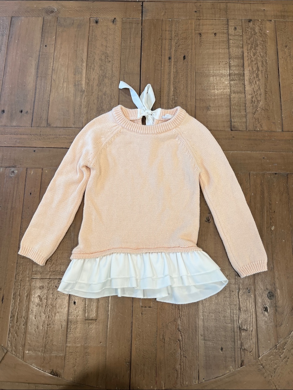 Jamie Kay light peach ruffle hem bow neckline sweater 12 months